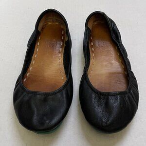 TIEKS Flats Womens 10 Black Leather Slip On Ballet Foldable Travel Comfort